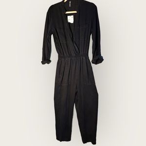 Zara‎ NWT size XS black elastic waist jumpsuit cropped ankle